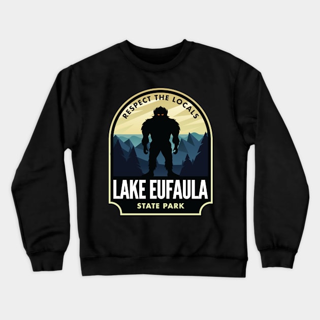 Lake Eufaula Oklahoma Bigfoot Sasquatch Crewneck Sweatshirt by HalpinDesign